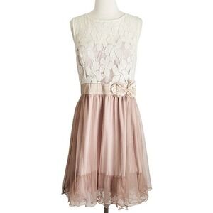 Ryu ModCloth Pink Tulle‎ & Ivory Floral Lace Sleeveless Dress- Juniors Small, S